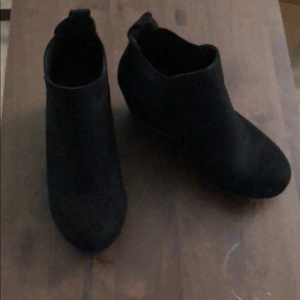Black suede ankle wedge booties